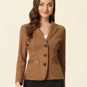 ALLEGRA K Jacket Women’s Size XL Brown Faux Suede Lapel Collar Cowgirl Blazer